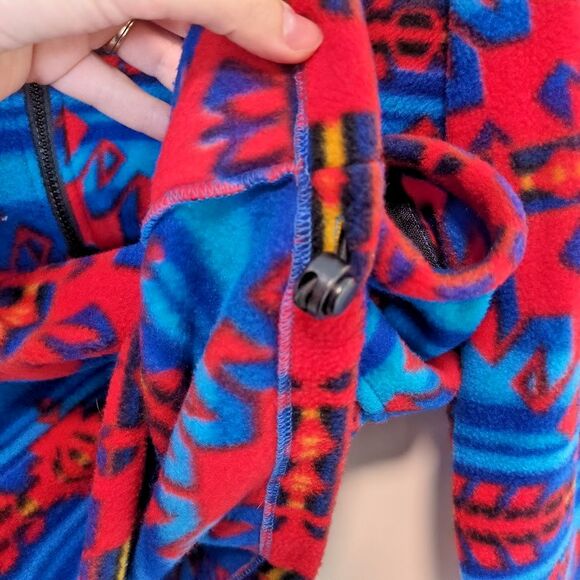 VTG Lake Matley Men's XL Aztec Print Full Zip Fleece Jacket Blue / Red Adult - Picture 5 of 6